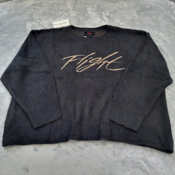 Jordan Flight Heritage Crop Knit Fuzzy Jumper FD7389-045 Off Noir Tan Sz XXL - Picture 1 of 8